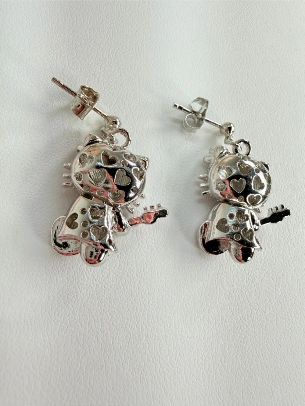 Crystal Cat Guitar Drop Earrings - Pink & Iridescent